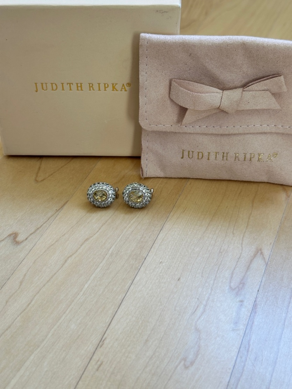 Judith Ripka Canary Crystal and Clear CZ Oval Clip-On Earrings TIMELESS STYLE - Picture 5 of 5